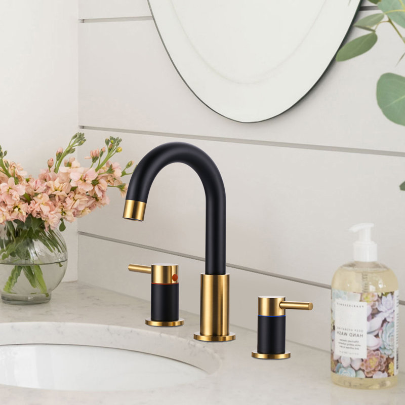 Widespread 2-handle Bathroom Faucet with Drain Assembly, Gold/Black