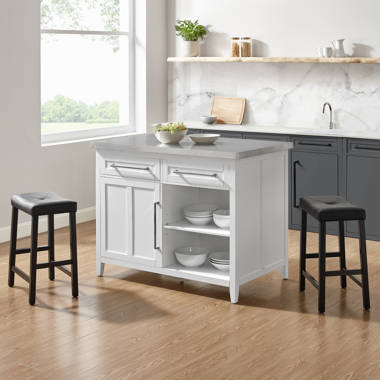 Wade Logan Houchin Kitchen Island with Granite Top with Locking Wheels Base Finish: White Wayfair 36H X 30W X 17D