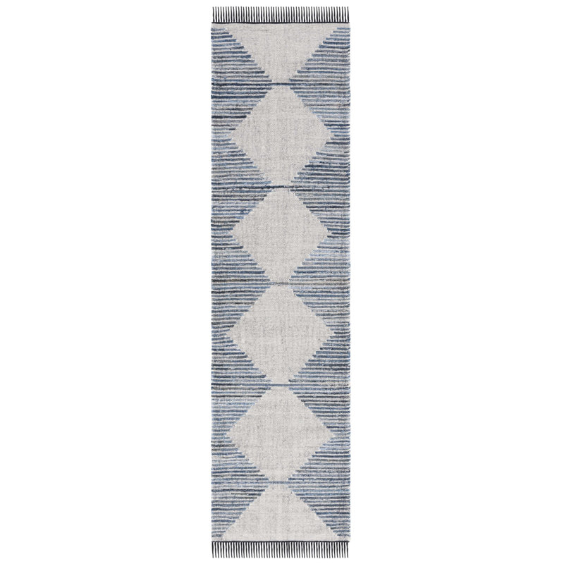 Faynett Flat Weave Wool/Jute Striped Rug in Blue/Ivory, Runner 2'3" x 9'