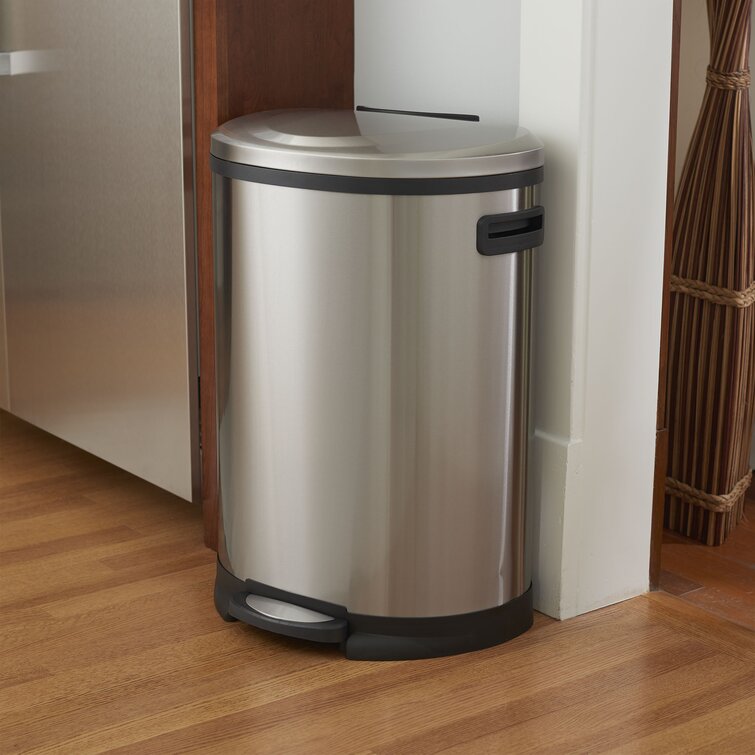 Stainless Steel 13-Gallon Kitchen Trash Can with Step Lid in