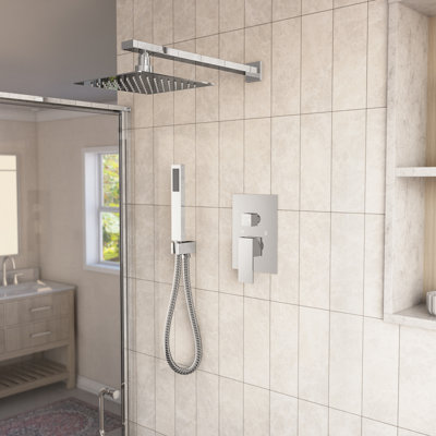 Essence Rainfall Shower Set with Shower Valve, Shower Head, Shower Arm, Handshower Holder, Handshower,and Hose, Chrome