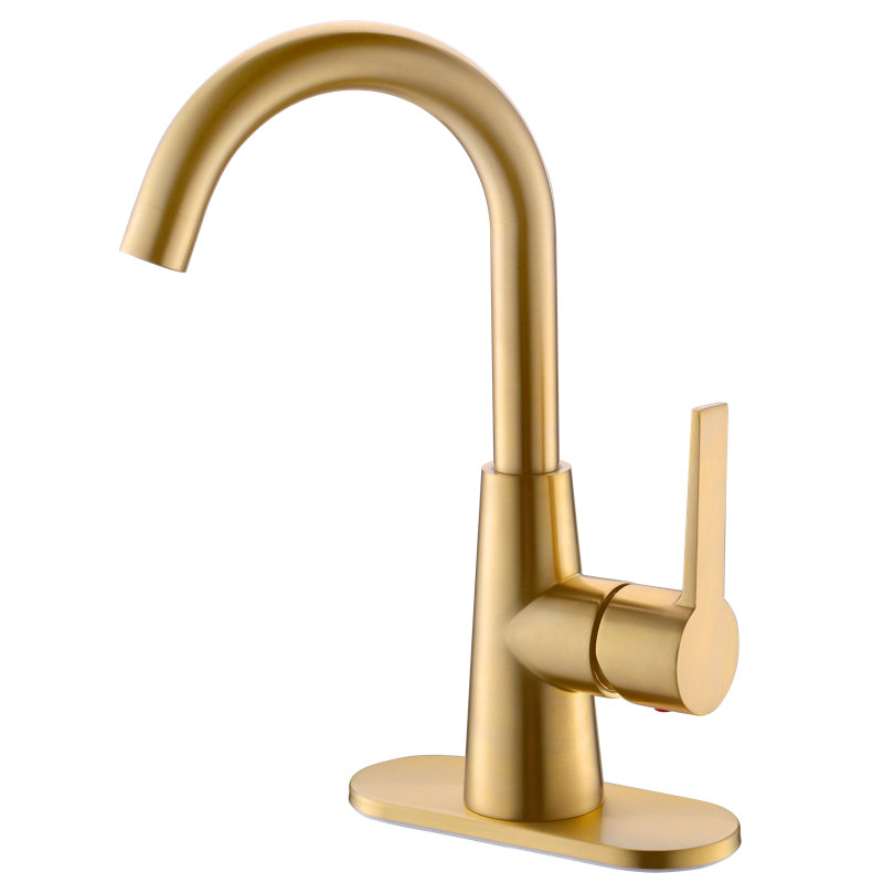 Single-handle Bathroom Faucet with Drain Assembly, Brushed Gold
