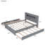 Grand lit plateforme en bois avec rangement à DEL, 2 tiroirs et 1 lit gigogne simple, gris-1241591971