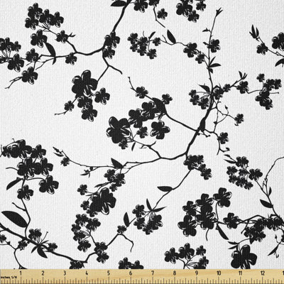 Devender Monochrome Sakura Flower Silhouette Multi-Purpose Fabric