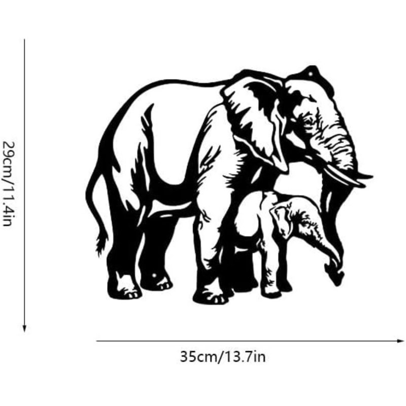Décoration murale éléphant en métal mère veau