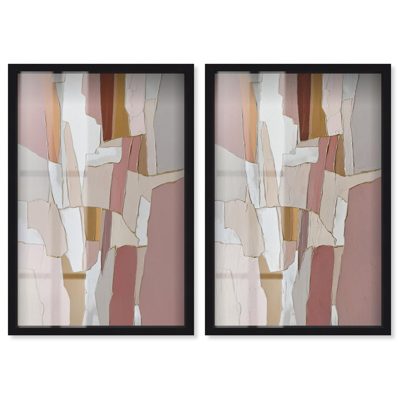 Gilded Stripes Duet Shadowbox Print Boho Beige Wall Art Set by Art Remedy, Black Frame, 10 x 15, Black Frame