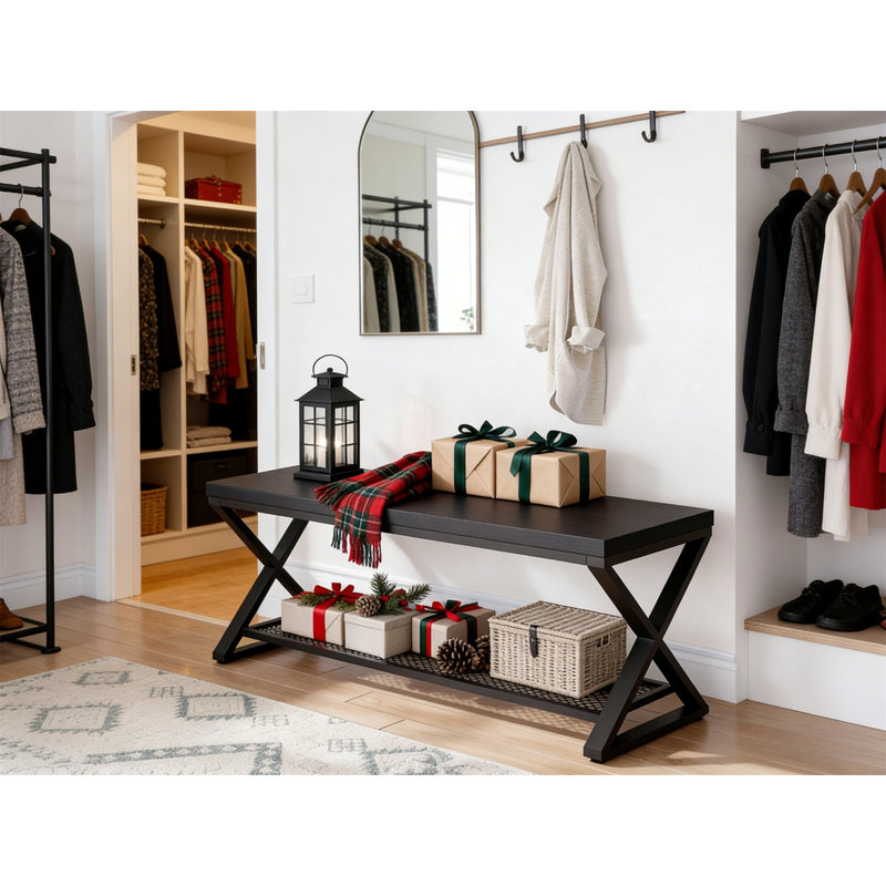 Range-chaussures en bois de qualité supérieure pour la maison, H 18 po x l 47 po x P 14 po, Noir