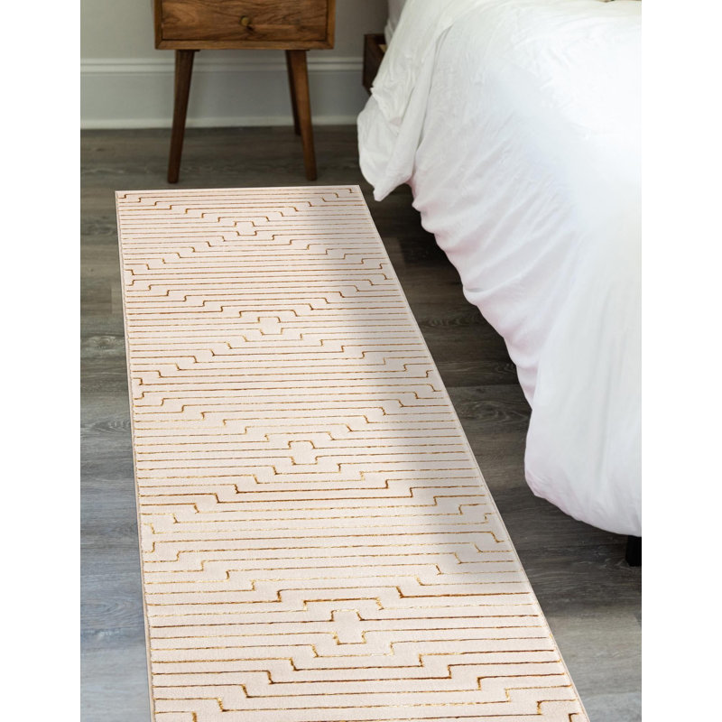 Tapis contemporain blanc Falco, Tapis de couloir 2 pi x 8 pi