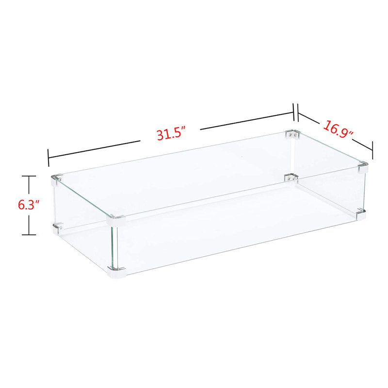 Oak Four-Panel Tempered Glass Fire Table Windshield
