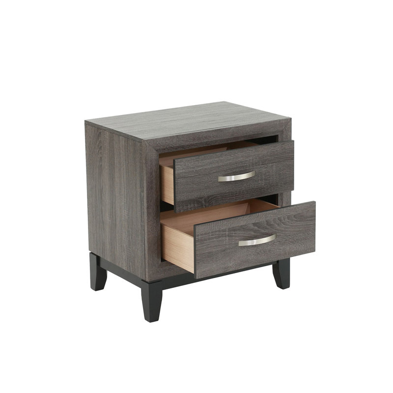 Table de chevet bicolore grise et noire à 2 tiroirs