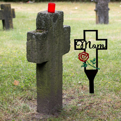 1pcs Large Metal Cross Garden Stake for Dad Mom, Cemetery Memorial Cross for Grave