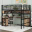 Lit mezzanine en métal avec bibliothèque, bureau et armoire Glenmoral-706366302