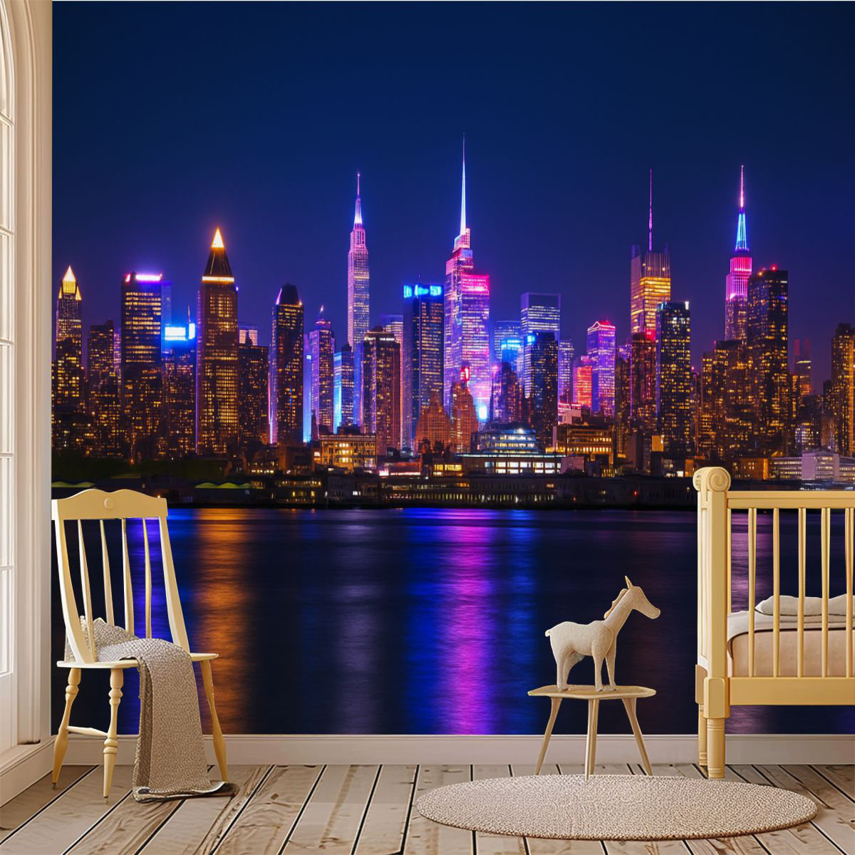 Ivy Bronx Peel and Stick Wallpaper Wall Mural Night New York reflective ...