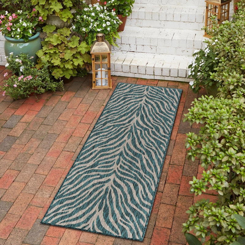 Teal Tsavo Indoor/Outdoor Safari Rug, Runner 2' x 6'
