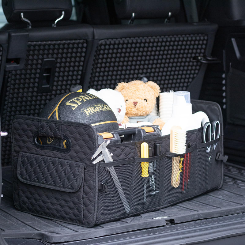 Car Trunk Organizer For SUV, Car Storage Organizer Collapsible Multi Compartment Container Box, Adjustable Car Accessories, Large Black