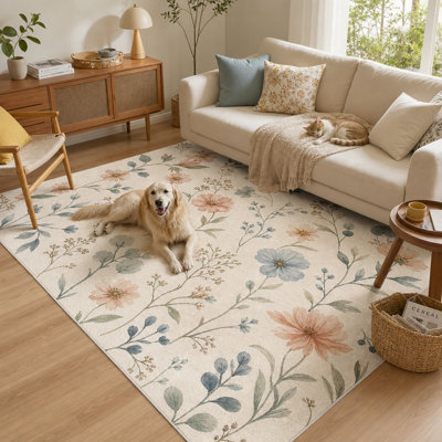 1 tapis aquarelle à motif botanique à motif floral, doux et décoratif, envers antidérapant durable, polyvalent pour le salon, la chambre à coucher, la salle à manger et le vestibule