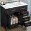 Meuble-lavabo noir 36 po avec lavabo, bois d'hévéa et construction, tiroirs de rangement, autoportants, tiroirs fonctionnels, lavabo en céramique lisse, solide, option de modernisation moderne-850098047