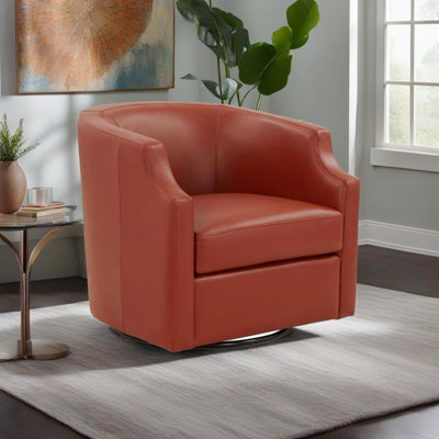 Fauteuil d'appoint Barrel - Fauteuil oscillant pivotant en cuir fleur caramel