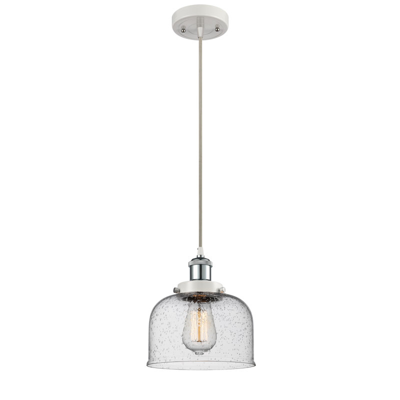 Luminaire suspendu en forme de cloche à 1 lumière Boothwyn, Blanc / chrome poli