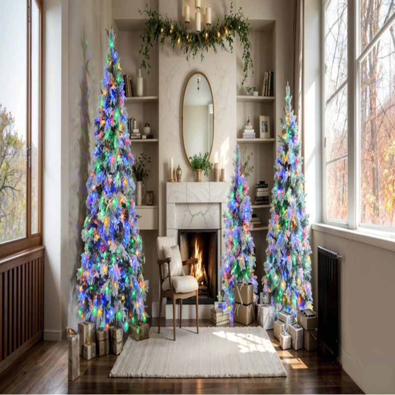Arbre de Noël enneigé épinette 6 pi avec pommes de pin, arbre de Noël artificiel avec 403 pointes de branches, branches mixtes en PE et PVC, 250 lumières DEL multicolores, 11 modes de clignotants, décorations des Fêtes