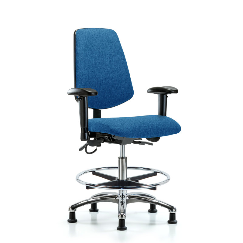 Deasia ESD Fabric Drafting Chair, Blue, Glides, Not Included