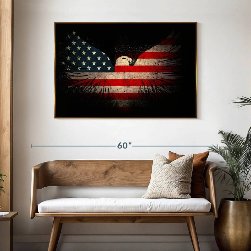 Aigle américain et drapeau, 46 po x 31 po, Cadre flottant doré