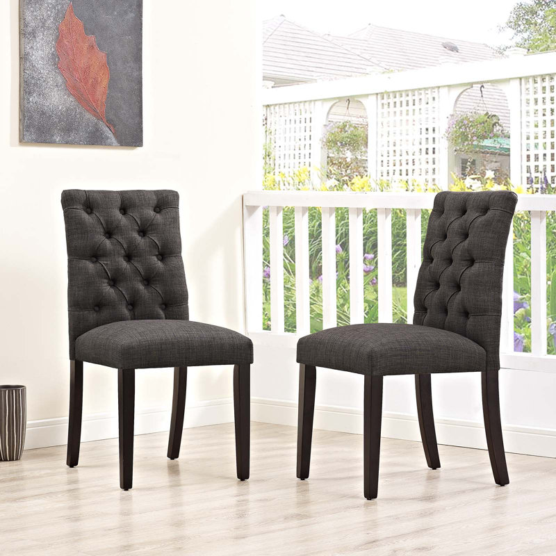 Modway Duchess Button Tufted Fabric Dining Chair, Brown, 2