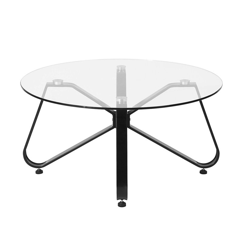 31.5" Round Glass Coffee Table with Metal Frame Supported for Living Room