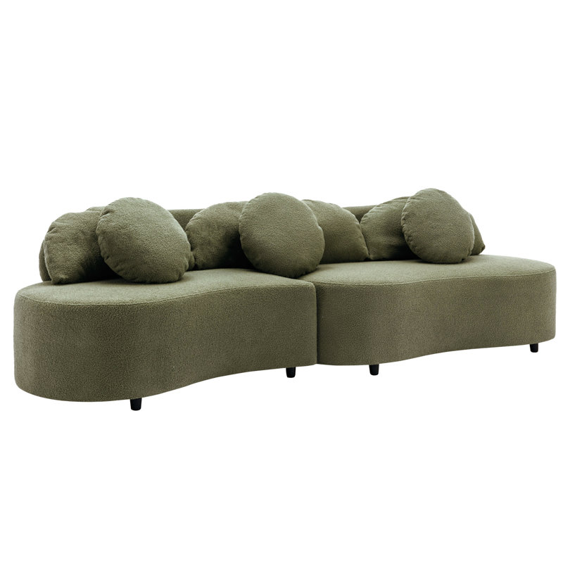 Modern Upholstered Living Room Sofa, Green Sherpa