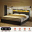 Lit Livia King avec 2 tiroirs sous le lit, lit plateforme moderne avec station de recharge et éclairage DEL, tête de lit avec rangement, 2 tiroirs de chevet et étagères ouvertes, noir-697363591-681037732