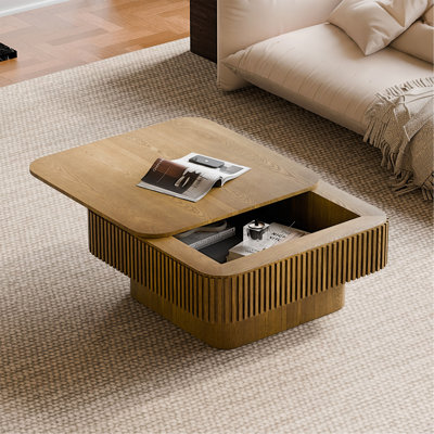 31.5" Square Coffee Table With Storage Solid Wood Veneered Modern Coffee Table Accent Tea Table For Living Room, Bedroom, Apartment Or Office, Brown