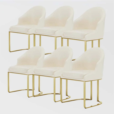 Modern Luxury Beige Dining Chair, Pu Leather Upholstery, Gold Stainless Steel Base