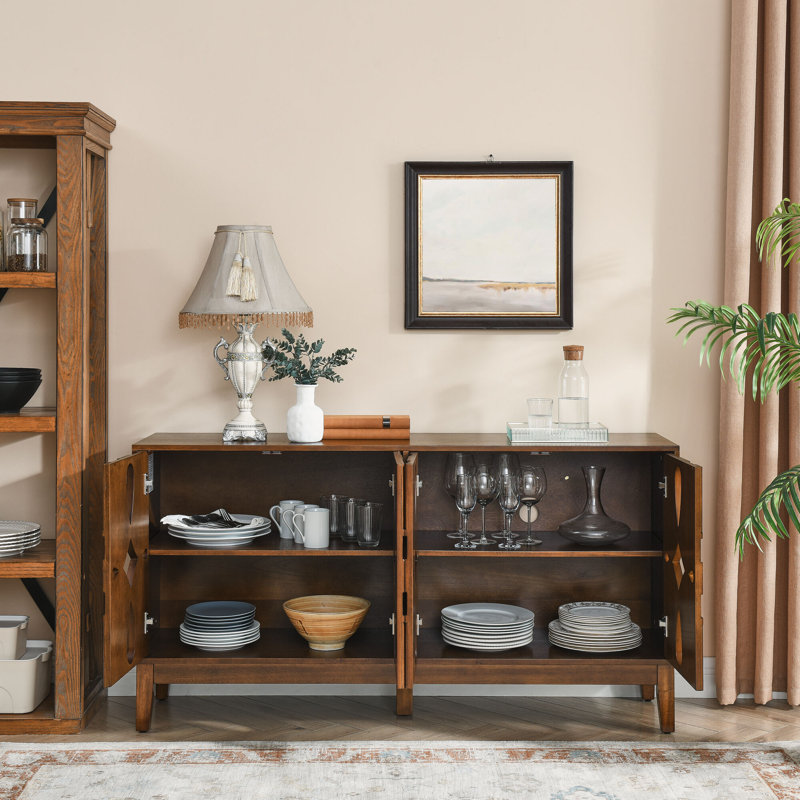 Buffet 60,5 "Mid Century Noyer Christman avec 4 portes et tablettes réglables