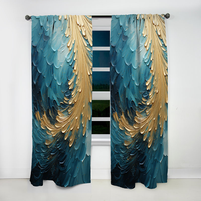 Gold Teal Ocean Spiral I - Modern Velvet Curtain - Room Darkening - 1 Panel, 52" W x 108" L
