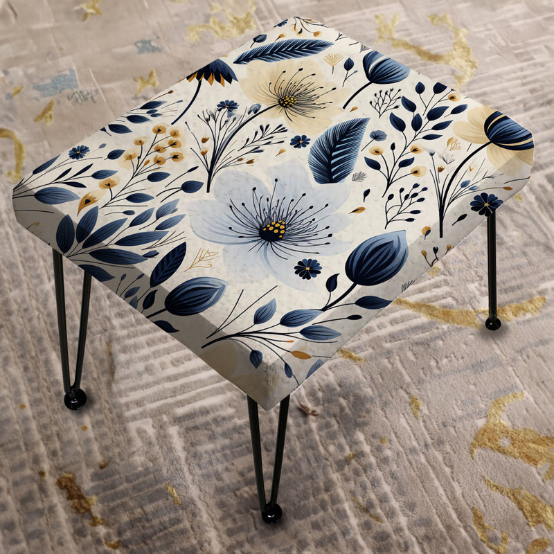 Repose-pieds nordique jaune bleu Garden Dreams III - Floral