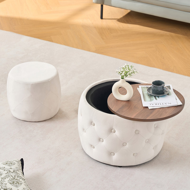 Repose-pieds gigognes avec plateau de rangement emboîtables (ensemble de 2), Beige