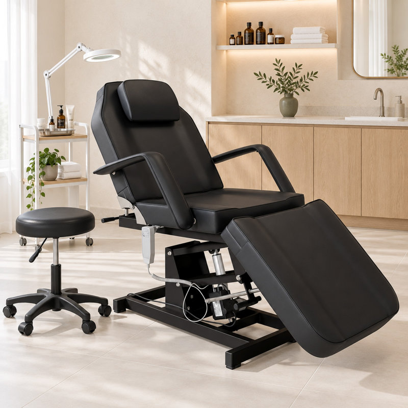 Fauteuil de soin du visage électrique à hauteur réglable avec tabouret à roulettes et coussin amovible - Noir, Noir