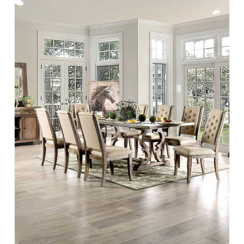 Harjo 8 - Person Extendable Trestle Dining Set, Rustic Natural Tone, Rustic Natural Tone