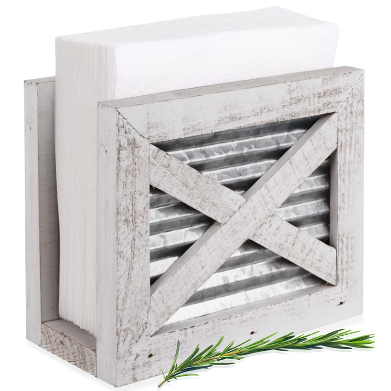 Rustic Farmhouse Wood Napkin Holder, White