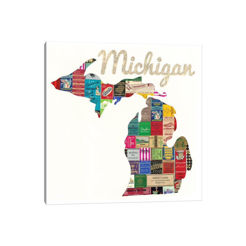 Michigan Matchbook by Paper Cutz - Wrapped Canvas Print, 30.48cm H x 30.48cm W