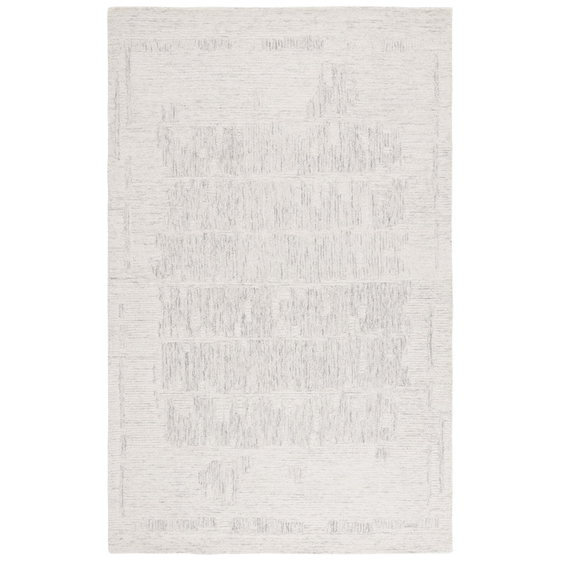 Ermalee Ebony Hand Tufted Wool Abstract Rug, Rectangle 5' x 8'