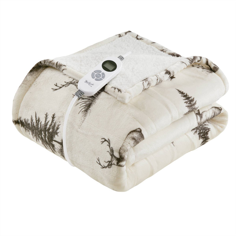 Jeté chauffant imprimé, Blanc / Gris
