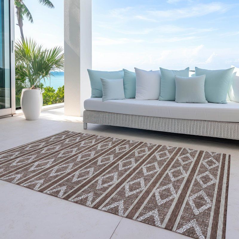Brown Diamond Pattern Washable Synthetic Area Rug 10' x 14'