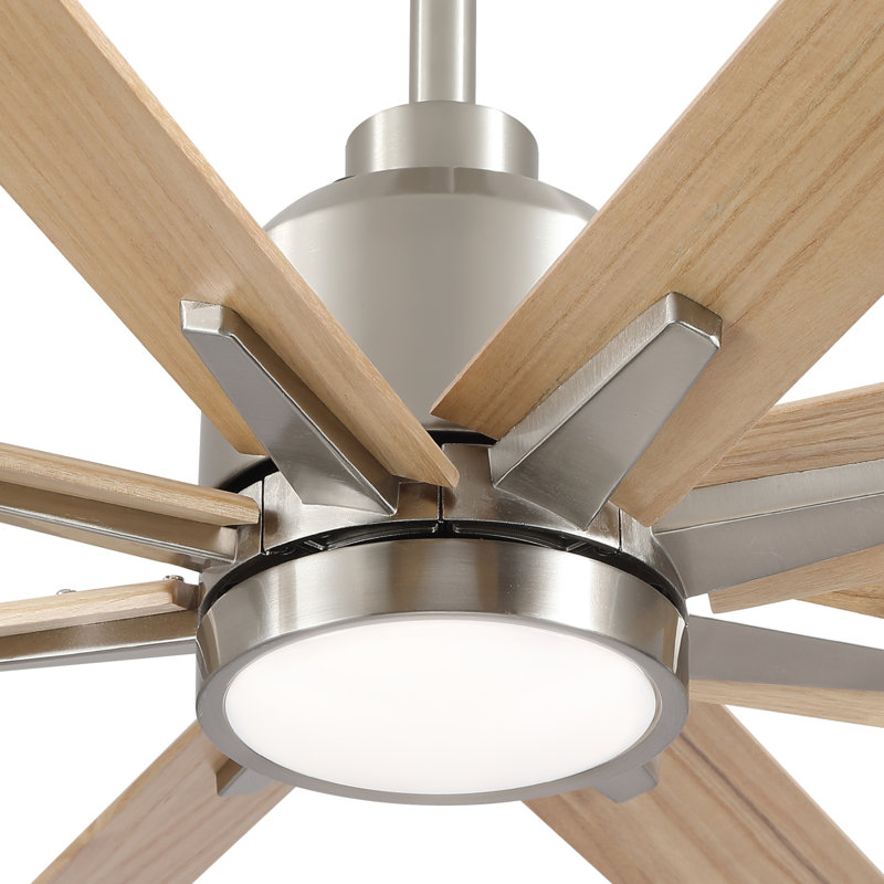 84" Lowe Profile Ceiling Fan With Light, Silver, Natural Wood