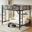 Grand lit mezzanine en métal avec échelle facile à monter, garde-corps et conception compacte, idéal pour les dortoirs et les chambres à coucher, noir-133490471-133490474