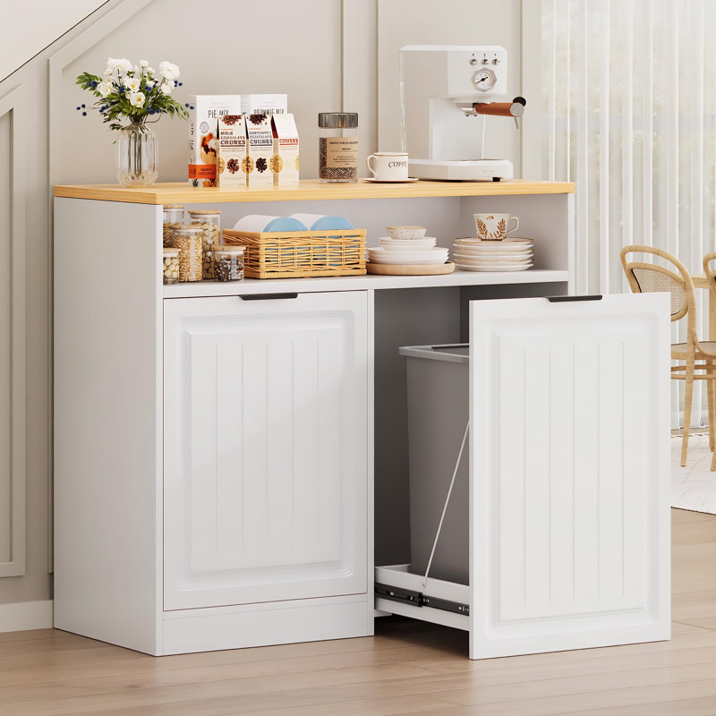 Meuble-poubelle coulissant pour poubelle de 49 litres avec rangement, blanc