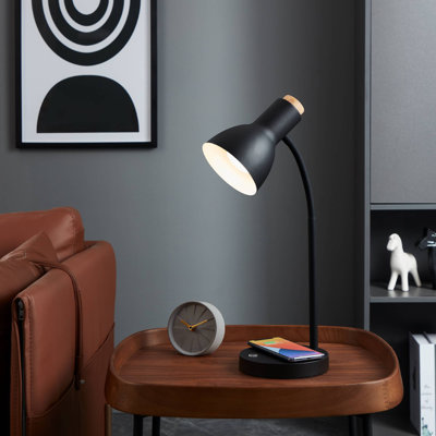 45cm Black Arched Table Lamp Set USB