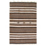 Tapis rayé brun / ivoire en coton / laine 4 pi 5 po x 7 pi 1 po