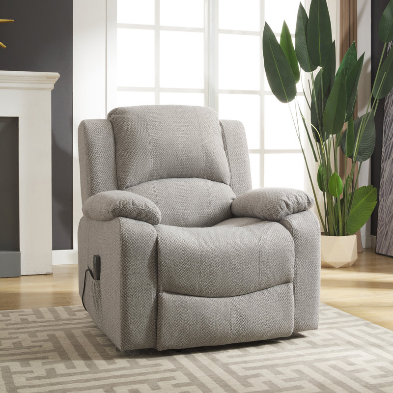 Aaronveer Upholstered Heated Massage Chair, Light Grey Polyester Twill