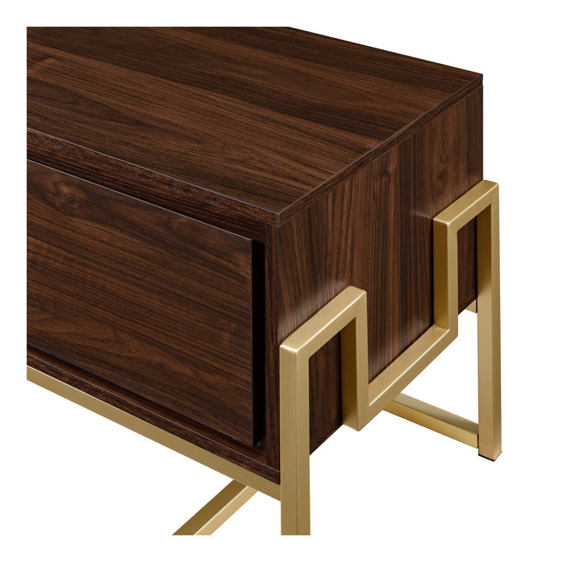 Meuble télé 2 tiroirs Modern Glam pour téléviseur jusqu'à 65 pouces - Noyer foncé